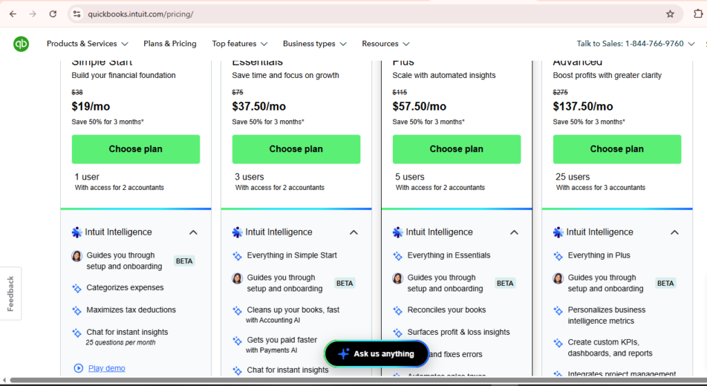 QuickBooks Pricing Plans