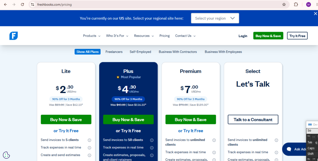 FreshBooks Pricing Plans